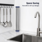 Tomorotec 21" x 15.5" Roll Up Dish Drying Rack Over Sink Drying Rack Sink Cover Kitchen Sink Accessories Gadget Multipurpose Organizer Foldable Stainless Steel Drainer
