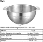 18/8 Stainless Steel Microwell Colander, 3.5QT Large Capacity with Handle Kitchen Food Strainer Basket for Washing Vegetables, Fruits, Rice, and Pasta (primary colour, 3.5QTColander+3.5QT Mixing bowl)