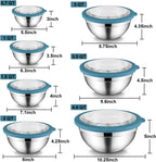 E-far Mixing Bowls Set of 7, Stainless Steel Mixing Bowls with Airtight Clear Lids, Metal Nesting Bowls for Kitchen Prep, Baking, Serving, Dishwasher Safe, Size 4.6, 3.5, 3, 2, 1.5, 1, 0.7QT, Blue