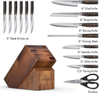 Yatoshi 15 Piece Knife Block Set - Pro Kitchen Knife Set Ultra Sharp High Carbon Stainless Steel with Ergonomic Handle