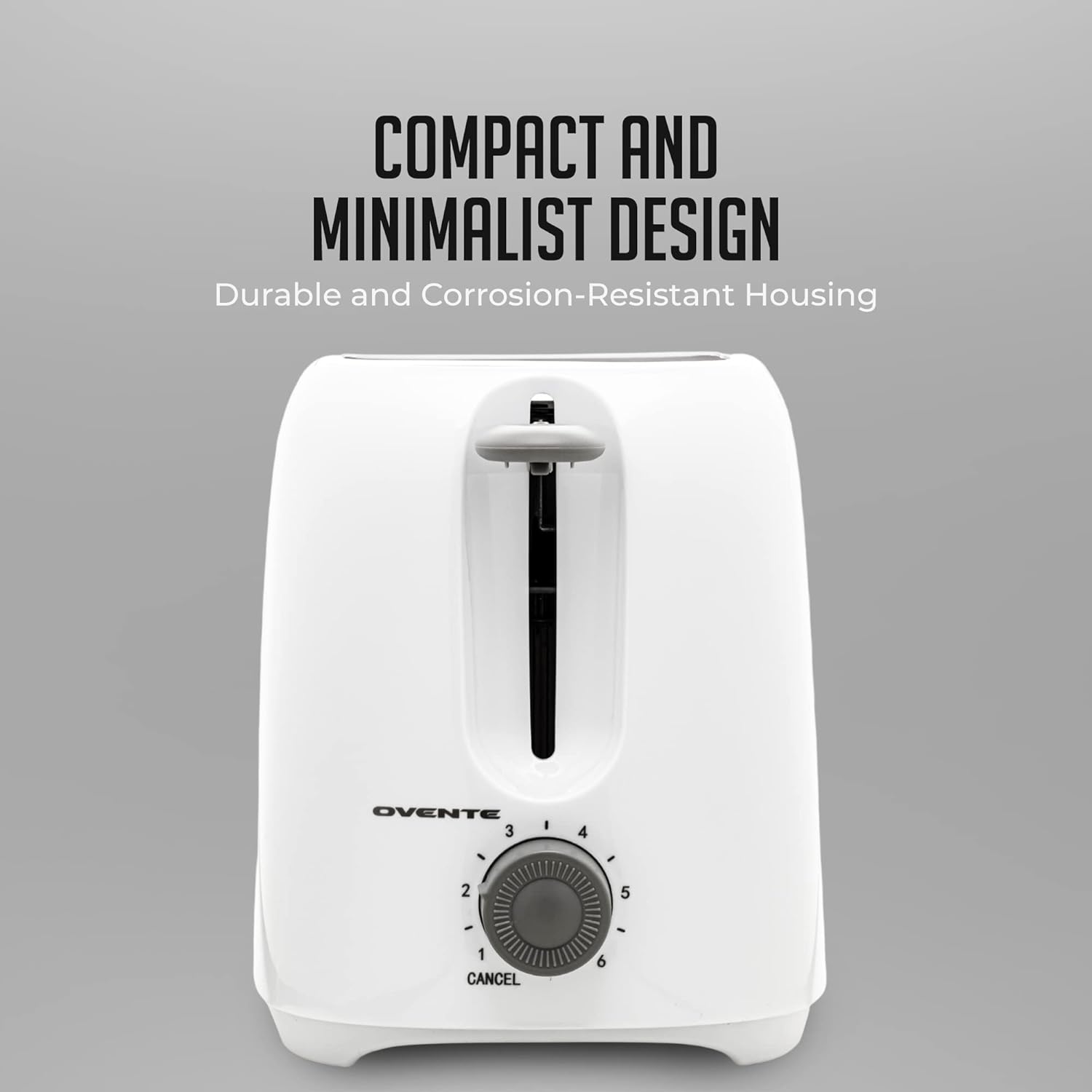 OVENTE Electric 2 Slice Toaster Machine with 6-Shade Browning Selector Setting, Compact Design and Removable Crumb Tray, 700W Power Perfect for Toasting Bread, Thin Bagels and Waffles, White TP2210WGY