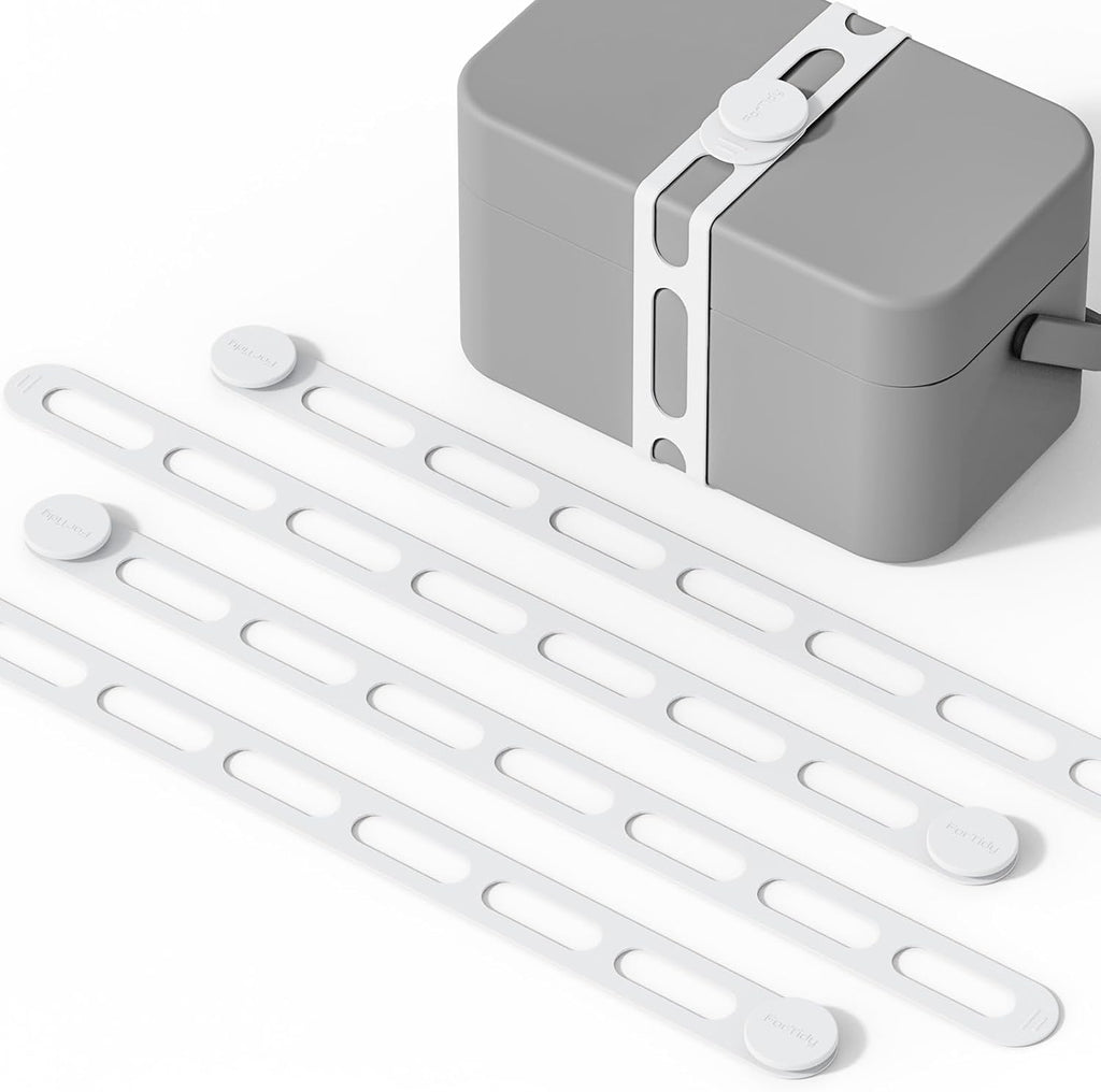 Silicone Utility Strap for Slow Cooker Lid, Pot, Bento Box, 21.65 In Reusable Elastic Self-Lock Silicone Tie for Bundling or Organizing Curtain, Cords, Yoga Mat, Camping Mat, 4pcs (White)
