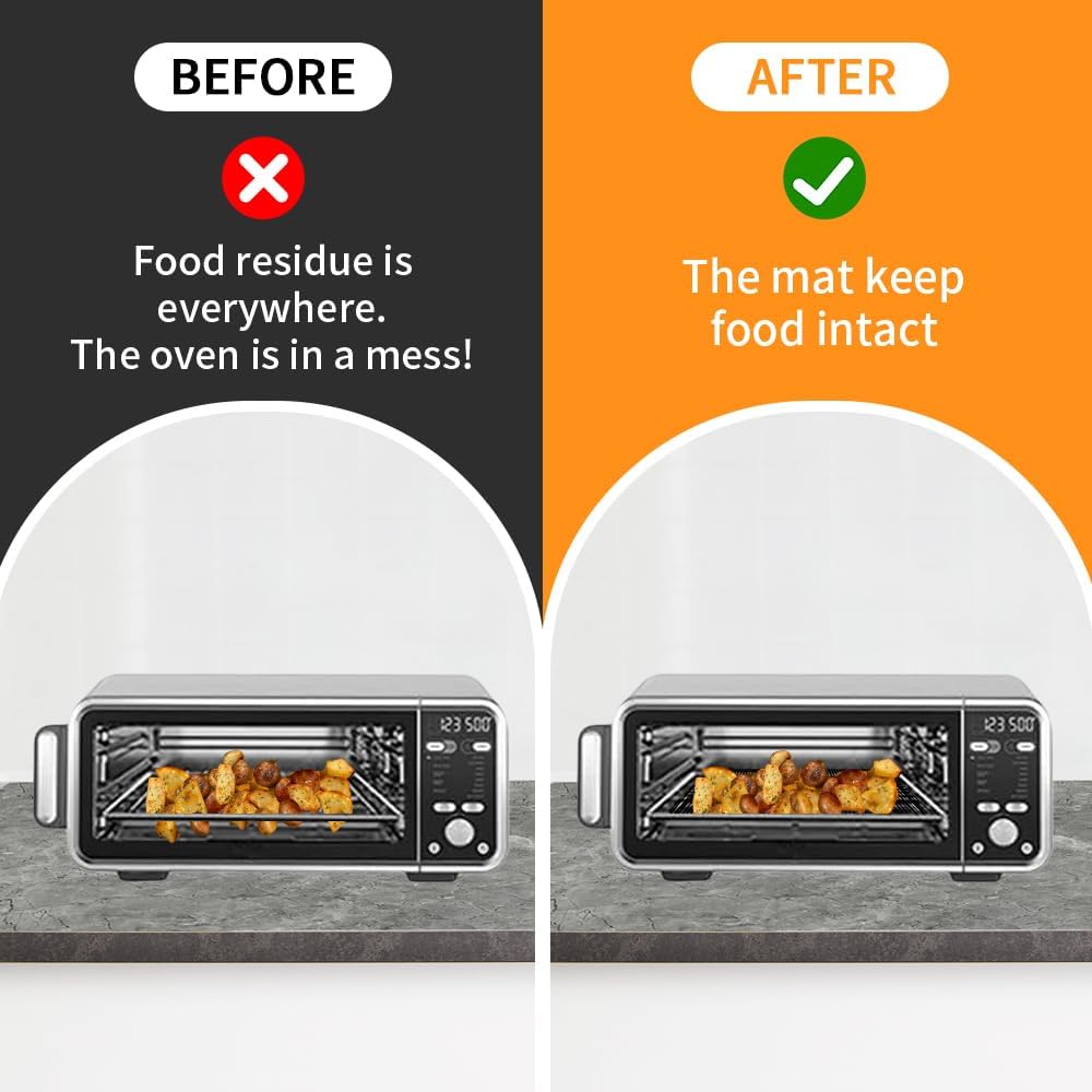 for Ninja Reusable Air Fryer Liners 12x12inch, Oven Liners for Bottom of Toaster Oven, 3x Oven Liner + 3x Mesh Sheets, Heavy Duty Microwave/Grill Baking Mat Pre-Cut Square for SP101/SP201/SP301/SP351