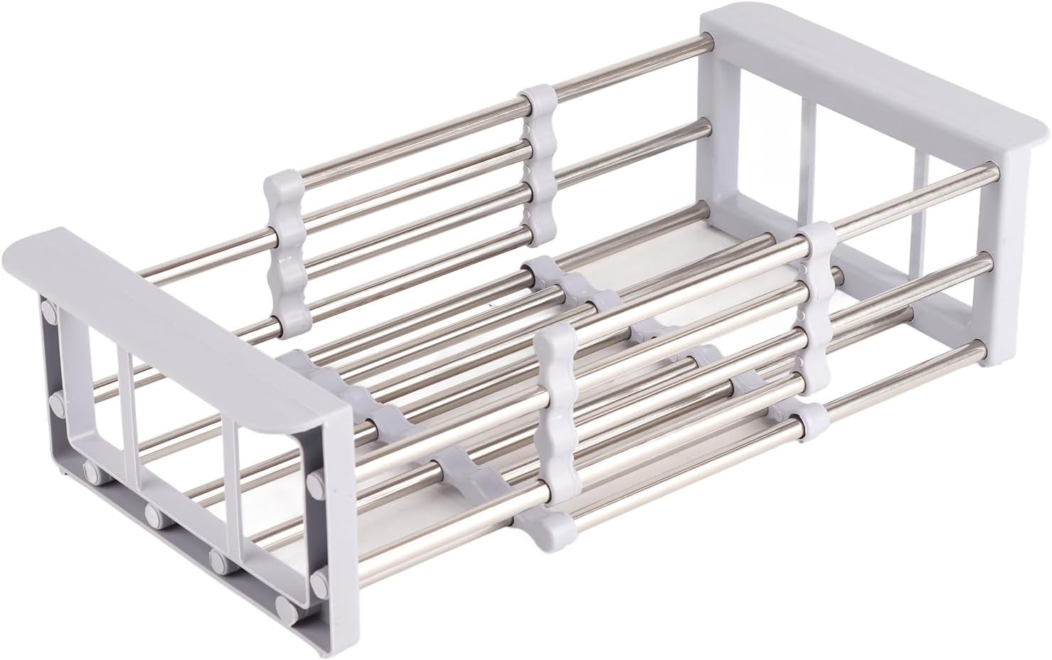 Cyrank Dish Drying Rack, Over The Sink PET Kitchen Rack, Expandable Drain Basket, Adjustable Stainless Steel Strainer, S#Grey