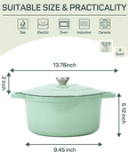 6 QT Dutch Oven Pot with Lid, Enameled Cast Iron Dutch Oven for Bread Making, Braiser, Cooking, Dual Handles, Oven Safe up to 500° F or on Stovetop, Gifts for Family - Mint Green
