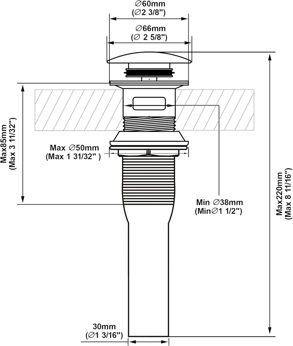 Pop up Sink Drain Stopper with Overflow Oil Rubbed Bronze for Bathroom Vessel Vanity Sink Art Basin，Big Cap Sink Drain with Overflow, Metal Pop-up Drain Strainer with Detachable Basket Stopper