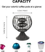 K Cup Holder and Pod Storage Organizer for Counter - Metal Basket for Keuring Pods, Coffee Bar Decor, Capsule and Creamer Organizer - Black