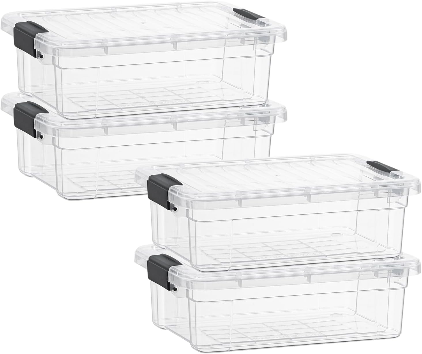 Superio Clear Storage Bins with Lids, Stackable Storage Box with Latches and Handles, Extra Small, 4 Pack 2 Quart