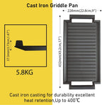 COVERCOOK Griddle Pan, Cast Iron Grill Hot Plate, Rectangular Grill, 2 handles with Ridged Surface for Induction Electric Cooktop，16 x 9inch