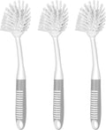SetSail Dish Brush with Handle, 2 Pack Stiff Bristles Dish Scrubber with Built-in Scraper Dish Scrub Brushes for Cleaning Dishes, Pots and Pans, Kitchen Sink, 3 Pack, Grey White