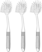 SetSail Dish Brush with Handle, 2 Pack Stiff Bristles Dish Scrubber with Built-in Scraper Dish Scrub Brushes for Cleaning Dishes, Pots and Pans, Kitchen Sink, 3 Pack, Grey White