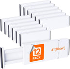 Lifewit 12 Pack Drawer Dividers 4" High,11-17" Adjustable Dresser Drawer Organizers for Clothes, Expandable Dresser Separators in Bedroom/Bathroom/Kitchen/Vanity/Office Organization and Storage, White