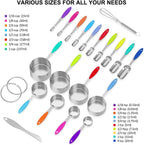Measuring Cups and Measuring Spoons Set, Wildone Stainless Steel 8 Measuring Cups, 10 Measuring Spoons, 1 Leveler 1 Whisk & 5 Mini Spoons, for Dry and Liquid Ingredient - 25 Piece Multicolor
