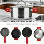 3 Pack Silicone Cast Iron Skillet Handle Cover - Heat Resistant Pot Handle Sleeve Grip for Frying Pans, Griddles, Dutch Ovens & Baking Sheets (Red)