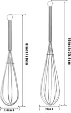 Mini Whisk 2-Pack - 8 & 10 Inch 304 Stainless-Steel Wire Whisks for Cooking, Baking, Eggs & Sauces (Heavy-Duty Ergonomic Spiral Handle, Silver)