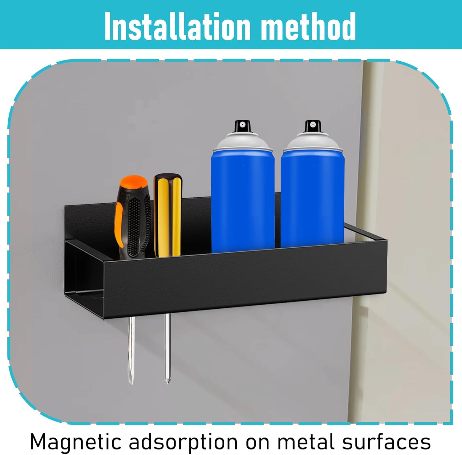 4 Pcs Magnetic Spray Can Holder, Magnet Toolbox Holder, Wall Mounted Spray Bottle Rack, Mechanic Paint Can Organizer, Tool Box Storage Rack for Garage Home Workspace (Black)