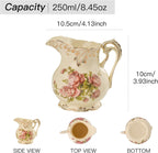 YOLIFE Ceramic Sugar and Creamer Set, Vintage Porlcelain Pitcher Creamer Sugar Bowl with Lid, Pink Rose Floarl Golden Leaves Edge