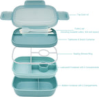 JBGOYON® Bento Lunch Box for Adults, Kids, Men, and Women – Includes Stackable Lunch Containers and Lunch Bag, Perfect for Boys and Girls, Microwave Safe and BPA-Free（Green ）