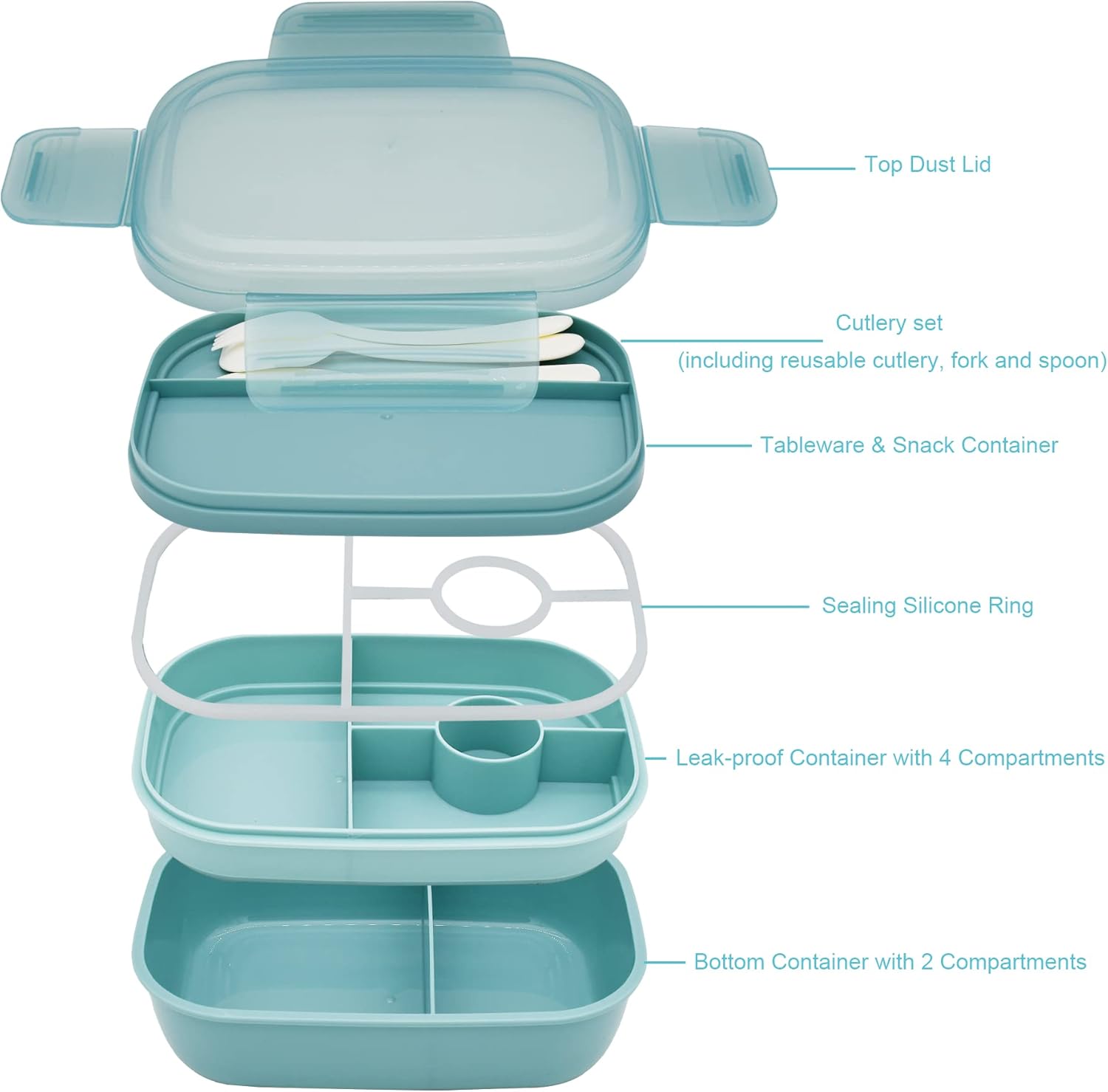JBGOYON® Bento Lunch Box for Adults, Kids, Men, and Women – Includes Stackable Lunch Containers and Lunch Bag, Perfect for Boys and Girls, Microwave Safe and BPA-Free（Green ）