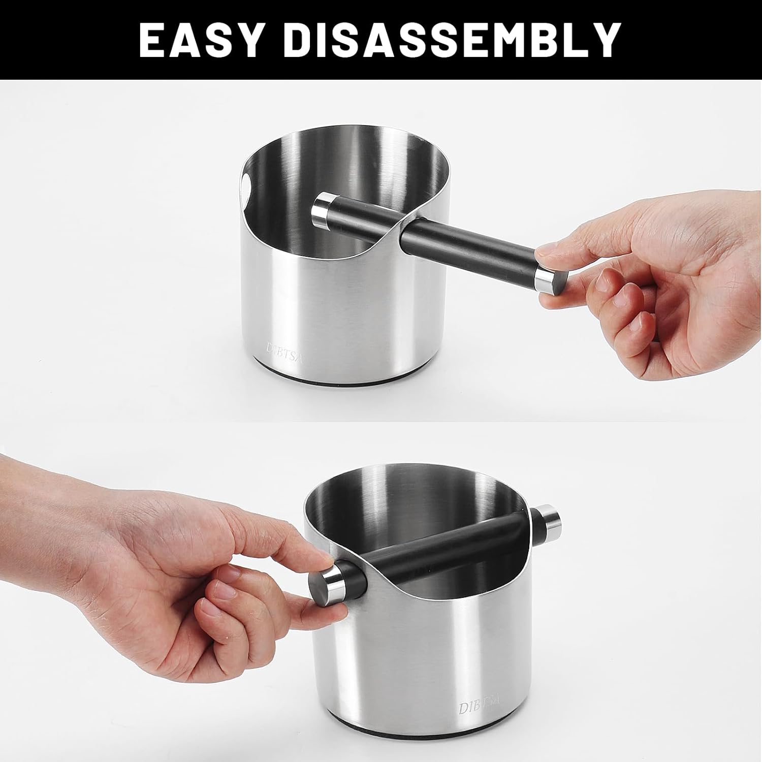 Espresso Knock Box, Stainless Steel coffee grounds container, Espresso grounds knock box With Non-slip Base and Removable Bar