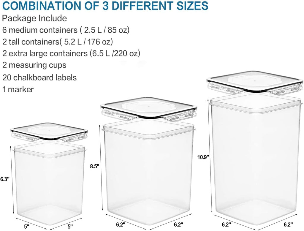 VERONES Large Tall Airtight Food Storage Containers, 10 PACK Plastic Airtight Kitchen & Pantry Organization, Ideal for Flour & Sugar Plastic Canisters with Labels