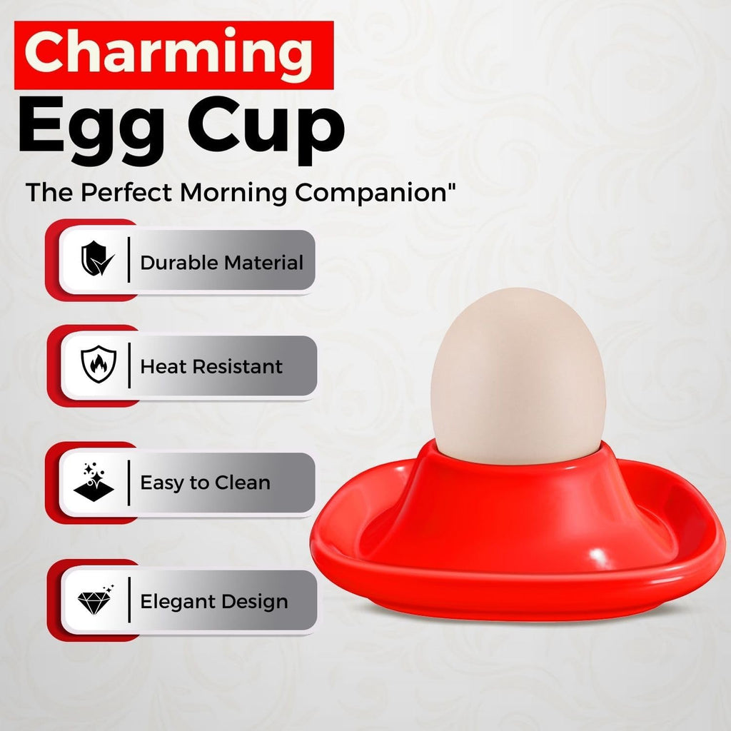 Flexzion Egg Cups for Soft Boiled Eggs - Set of 6 Ceramic Egg Holder - Stackable Egg Coddler Cups with Base for Serving, Breakfast, Brunch - Kitchen Table Decor, Red