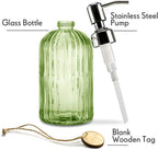 JASAI 18 Oz Vertical Striped Green Soap Dispenser with 304 Rust Proof Stainless Steel Pump, Refillable Lotion Soap Dispenser for Bathroom, Kitchen, Hand Soap, Dish Soap (Clear Green)