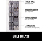 GORILLA GRIP Over the Door Shoe Organizer, 24 Large Breathable Mesh Pockets, Space Saving Hanging Storage Holder, Closet Rack Hanger Holds Up to 40 lbs, Hangs on Closets for Shoes, Accessories, Gray