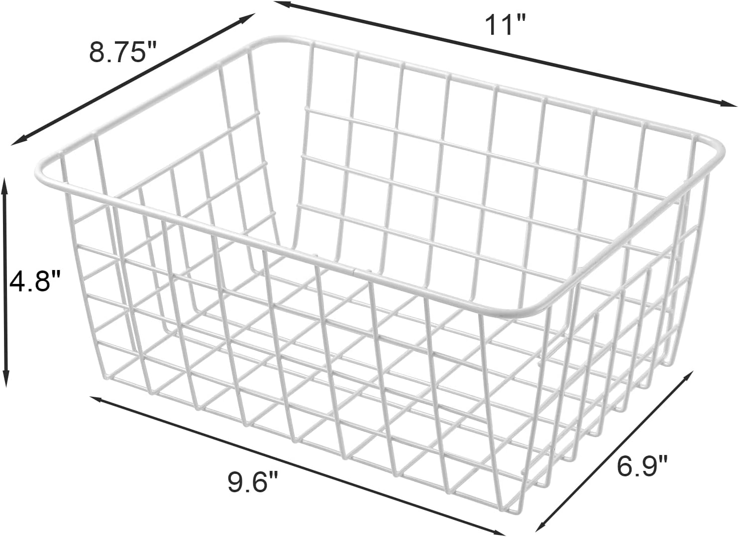 11" Upright Freezer Storage Baskets, White Wire Storage Bins Small Bakset for Freezer, Pantry, Bathroom Organizing, Set of 2