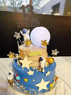 Cake Topper for Kids Astronaut Space Birthday Cake Decoration, 3D Soft Light Moon Outer Space Cake Topper for Party Supply, LED Moon Planet Birthday Cake Decoration
