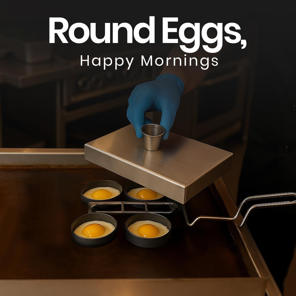 Rattleware Stainless Steel Egg Rings - Commercial-Grade, Even Cooking, Heat-Resistant Handle, Ideal for Frying Eggs - Durable & Trusted by Professional Chefs Worldwide (4 Ring Set)