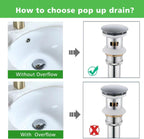 Brushed Nickel Stainless Steel Pop up Drain for Bathroom Sink with Detachable Basket Bathroom Sink Drain with Overflow Sink Drain Strainer