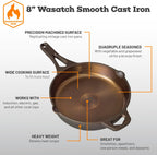 Backcountry Iron 8 Inch Smooth Wasatch Pre-Seasoned Round Cast Iron Skillet