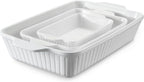 DOWAN Casserole Dishes for Oven, Baking Dishes Set, Ceramic Bakeware Sets of 3, Lasagna Pan Deep, Rectangular Baking Pan Set with Handles for Baking, Casserole, Kitchen, Wedding Gift, Soft White (15.6''/12.2''/8.9'')
