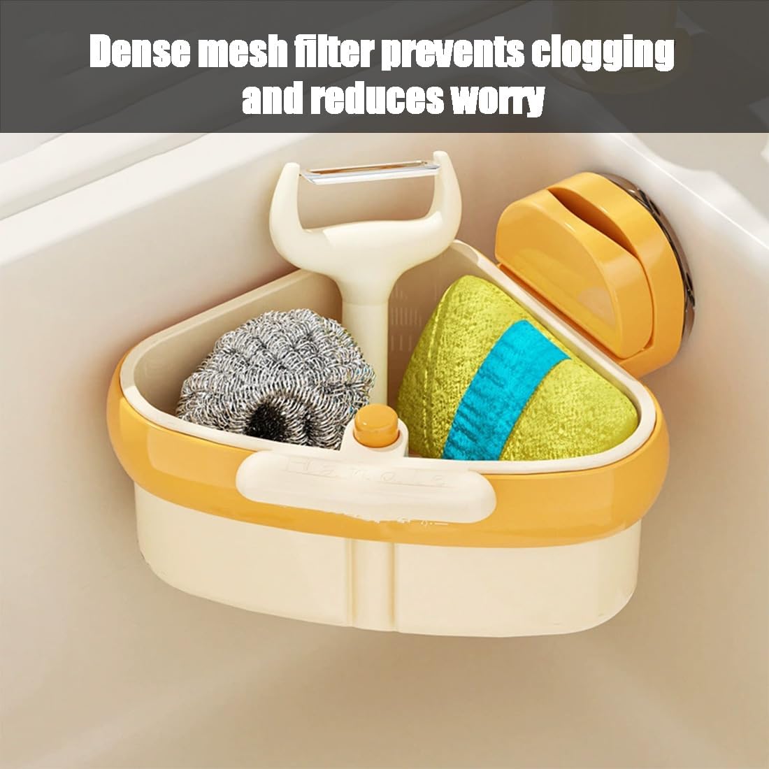 Suction Cup Sink Corner Rack, Sink Strainer Basket, 2025 New Upgraded Suction Cup Press Sink Drainer Basket, Press Automatic Dumping Sinks Strainer Basket (2pcs-a)