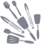 Silicone Spatulas Set Turners Tongs Cooking Utensils Set High Heat Resistant Kitchen Scraper Spatulas for Cooking Mixing Baking BPA Free Dishwasher Safe, Grey