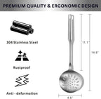 Yimi Cooking Skimmer Slotted Spoon, Durable 304 Stainless Steel Frying Strainer Ladle with Vacuum Ergonomic Handle, Heat Resistance Fryer Scoop Kitchen Utensil, Ideal for Gift, 14.8 Inches