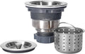 3-1/2 Inch Sink Drain Assembly Kit, Removable Deep Sink Strainer Basket with Sink Stopper/Sealing Lid for Home, Kitchen, Stainless Steel