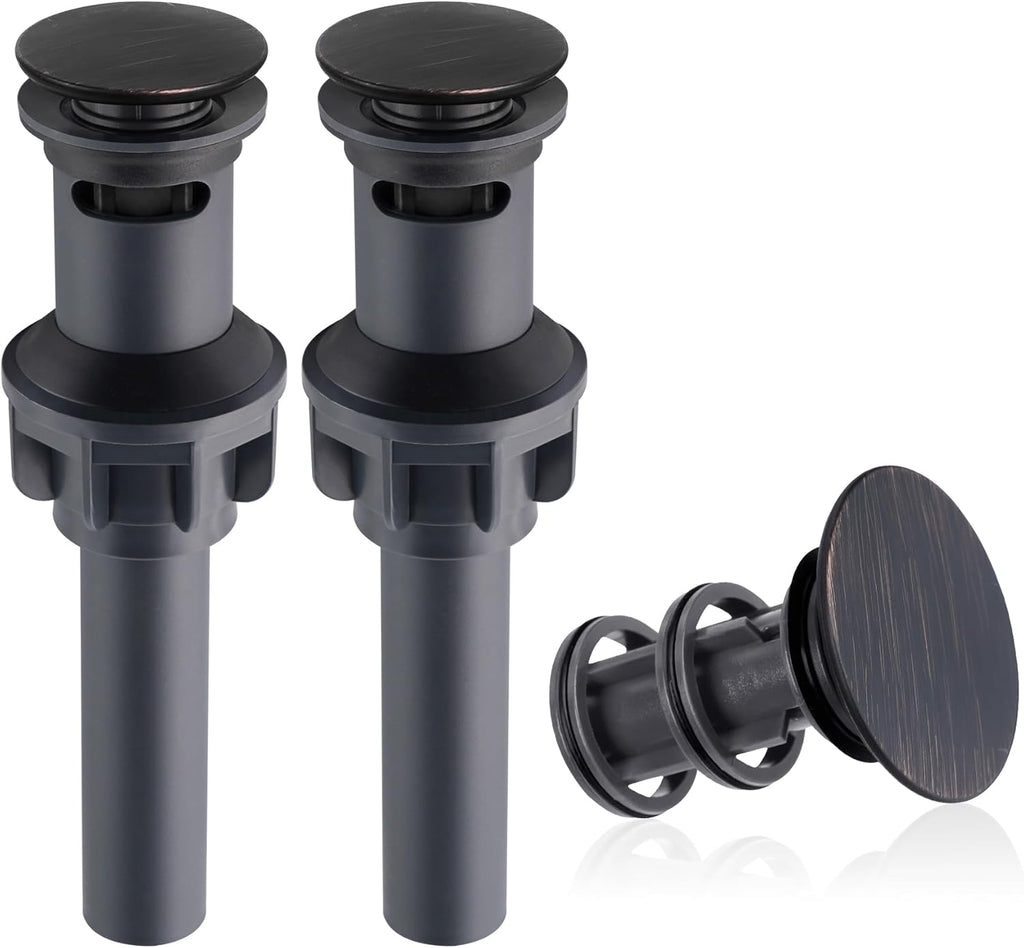 Hibbent 2 Pack Universal Bathroom Sink Drain Stopper, Pop Up Drain Strainer with Overflow, Push and Seal Sink Plug with Basket for Lavatory Vanity Vessel, Anti-Clogging Strainer, Oil Rubbed Bronze