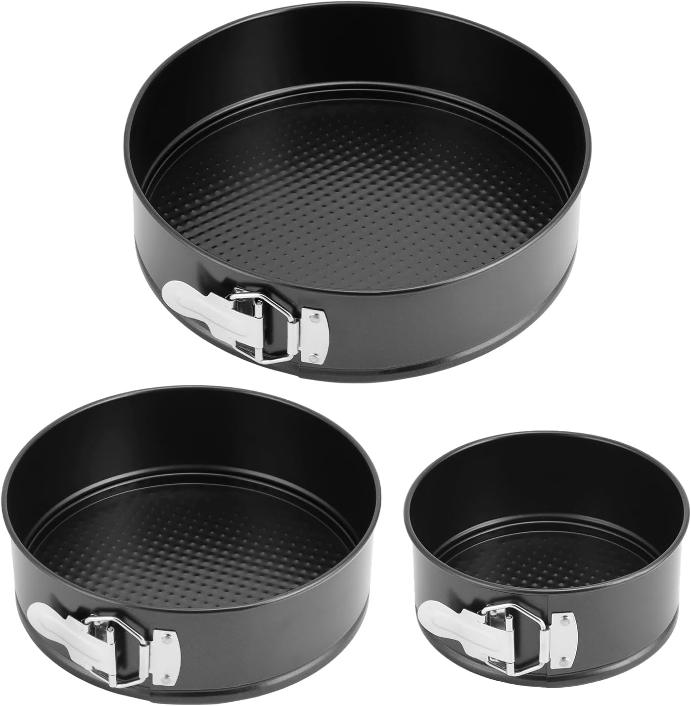 QWORK 3-Piece Nonstick Springform Pan Set with Accessories - Includes 6", 8", 10" Cake Pans, 51 Parchment Liners