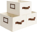 StorageWorks Storage Baskets for Shelves, Foldable Fabric Closet Storage Bins with PU Handles, Fabric Storage Bins Clothes Organizer, Ivory White, 3-Pack, Small