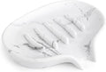Soap Dish with Drain- Self Draining Bar Soap Holder for Shower, Marble Look Soap Savers Soap Tray Sponge Holder for Kitchen, Bathroom, Bathtub Sink, White