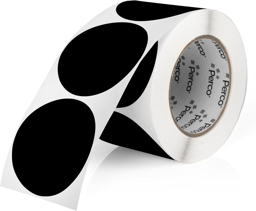 Perco Black 3-Inch Round Circle Dot Sticker Labels with Easy Peel Perforation - 500 Labels per Roll - Strong Adhesion, Vibrant Colors for Organizing, Crafting & More - Made in USA