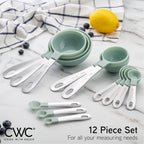 COOK WITH COLOR Measuring Cups Set and Measuring Spoon Set, Stainless Steel Handles, Nesting Kitchen Measuring Set, Liquid Measuring Cup Set, 12 PC Stainless Steel, Mint