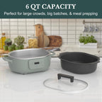 6 Quart Slow Cooker, with 8-in-1 Multi-Cooker, Casserole Programmable crock pot, Dutch Oven, Pasta, Nonstick, Oven Safe Pot to 500°F, Olive