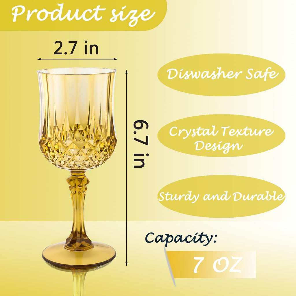 Plastic Wine Glasses，Plastic Goblets Vintage Style Cordial Drinking Glasses for Wedding Reception, Grand Event Party Supplies (48, Gold)