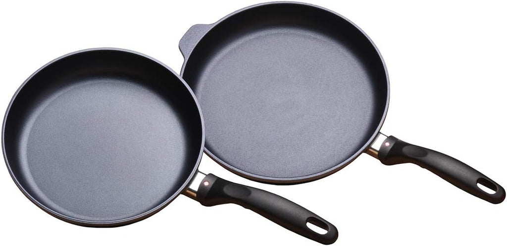 Swiss Diamond Duo Cooking Pans Set Nonstick, Diamond Coated Kitchen Pan Set with Stainless Steel Handles, Aluminum Non Stick Cookware Set, Dishwasher & Oven Safe, 9.5 Inch and 11 Inch