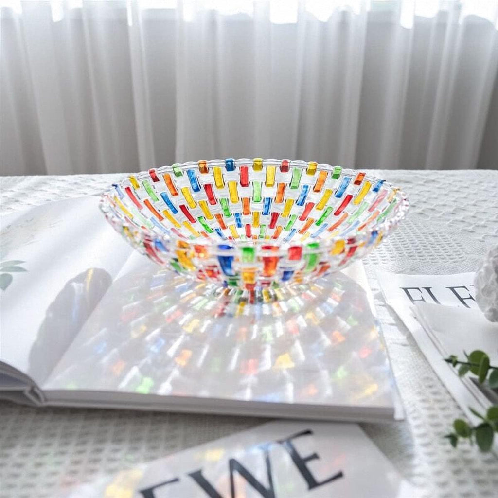 Hand Painted Colorful Woven Glass Crystal Salad & Fruit Bowl Decoration,Centerpiece For Home,Office,Wedding Decor, Fruit, Snack, Dessert, Server