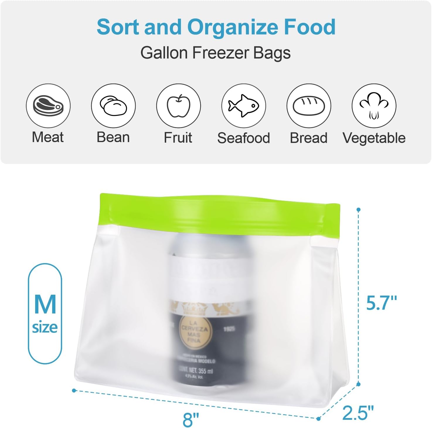 iSPECLE Reusable Sandwich Bags - 10 Pack Food Storage Bags BPA-Free with Stand-Up Bottom and Label, Easy to Get Frozen Meat, Vegetables, Fruit, Leakproof Freezer Bags Keep Food Fresh, Green