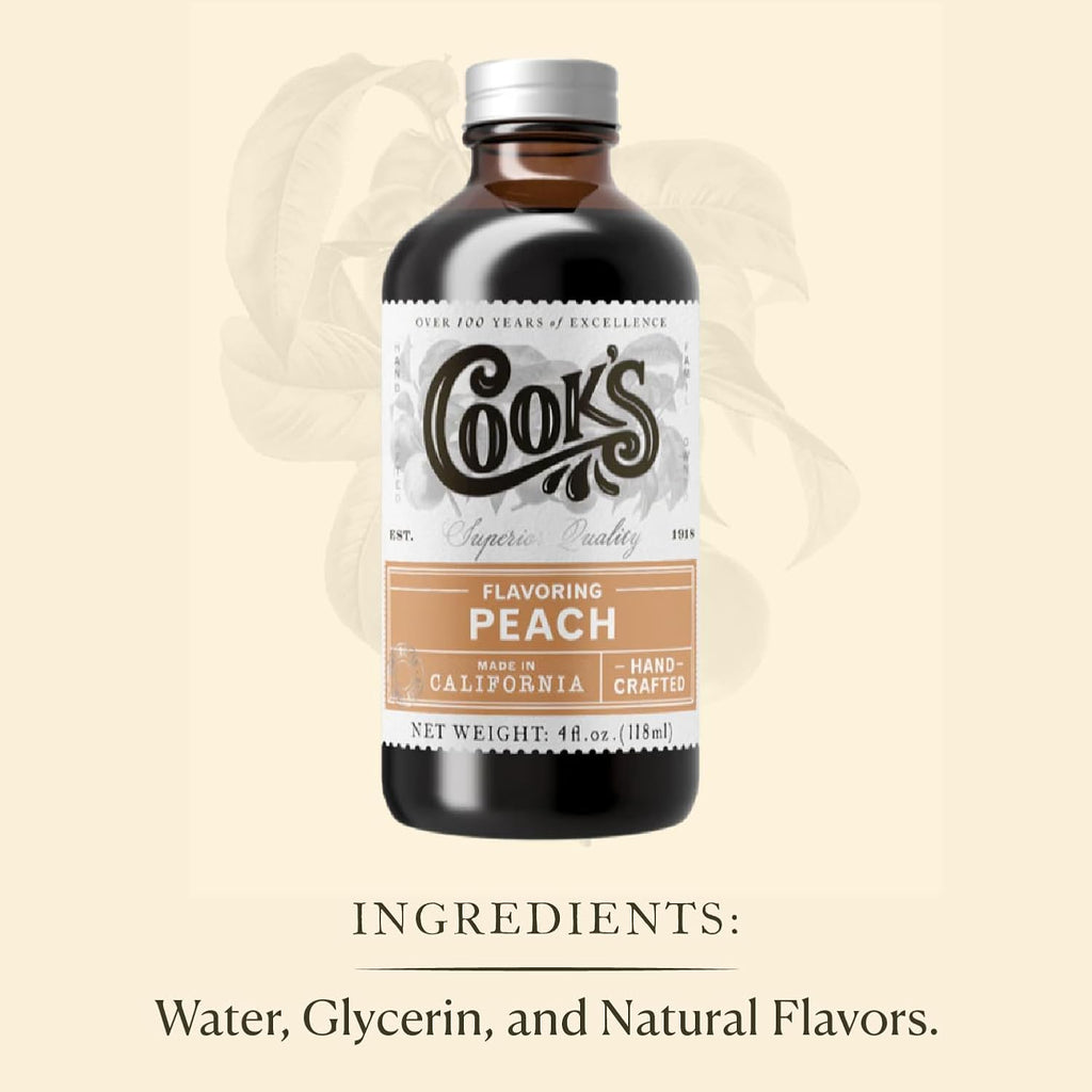 Cook's, Peach Flavoring for Baking, Preserves, Ice Cream, Jam, Cakes, 4oz